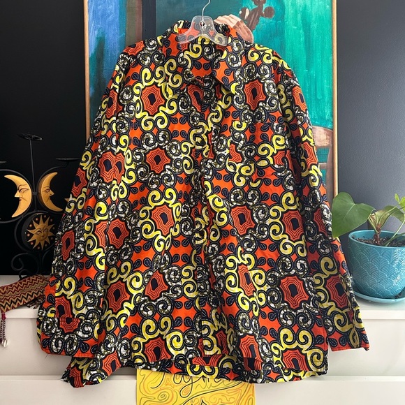 African Earthy Tones Ankara Oversized Shirt XXL - Picture 1 of 16